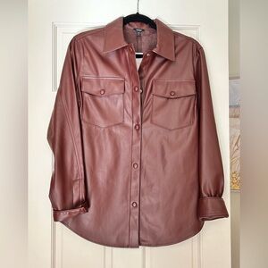 Brown Faux Learher Shacket